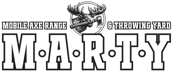 Logo: Moose with axe, text 'Mobile Axe Range & Throwing Yard MAR•TY'.