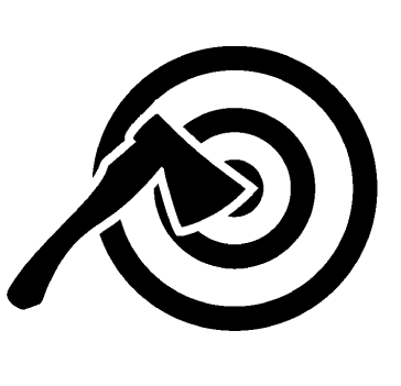 Silhouette of an axe embedded in a bullseye target.