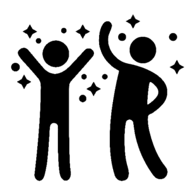 Two stick figures celebrating with stars around them.