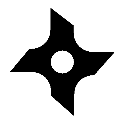 Black ninja star with four sharp points and a central hole.