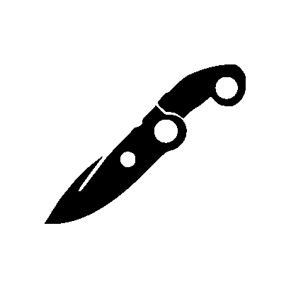 Black silhouette of a folding knife with circular holes in the handle.