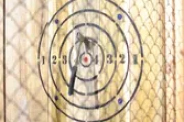 Axe target board with a lodged axe, text above reads 'Axe Republic'.